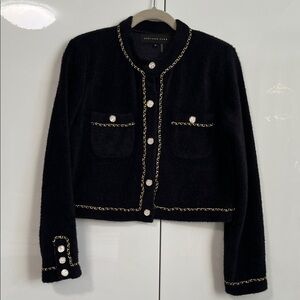 ENDLESS ROSE NWOT Chain Trim Textured Cardigan Jacket Pearl Buttons, Size M